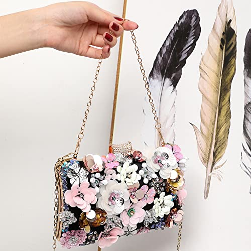 Image of LETODE Flower Clutch Purse Evening Bag for Women Formal Party Handbag Chain Strap Shoulder Bag