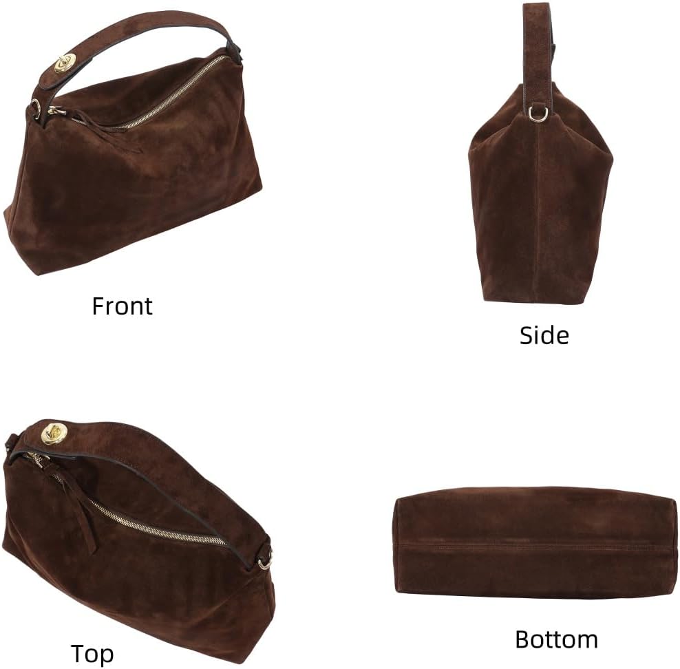 Genuine Suede Leather Hobo Bags for Women Tote Handbags Suede Crossbody Purses and Slouchy Shoulder Bags - Image 3