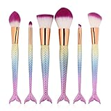 Mermaid Makeup Brush Set Synthetic Kabuki Foundation Blending Blush Eyeliner Face Powder Brush Makeup Brush Kit Beauty Cosmetic Tools 6 Pcs (Little blue)