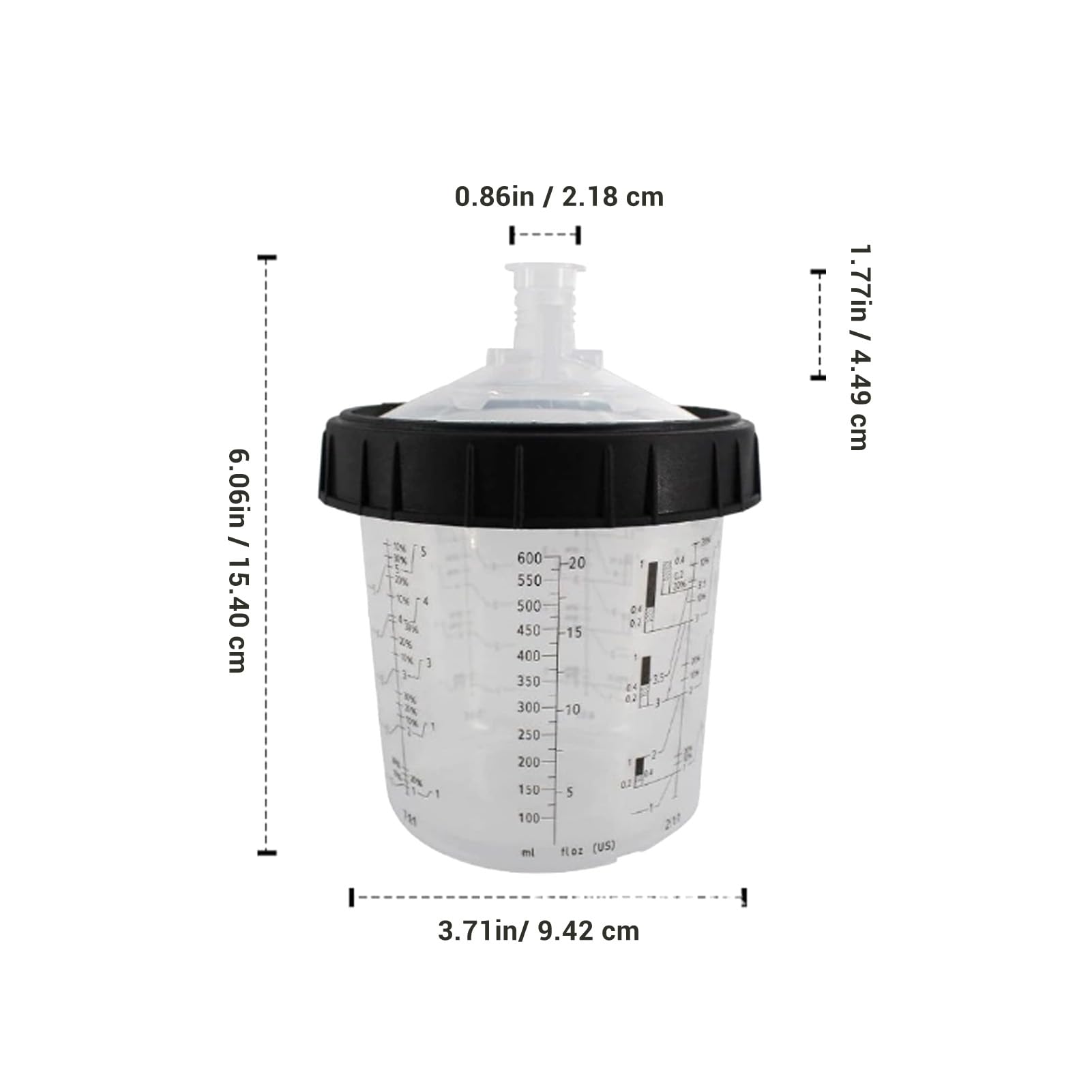 Yctze 600 Ml Jednorazowe Kubki do Pistoletu Natryskowego 20 Oz Wkładki do Kubków Natryskowych System Kubków Malarskich 50 Wewnętrznych 50 Pokryw 2 Zewnętrzne Kubki z 125 Filtrem