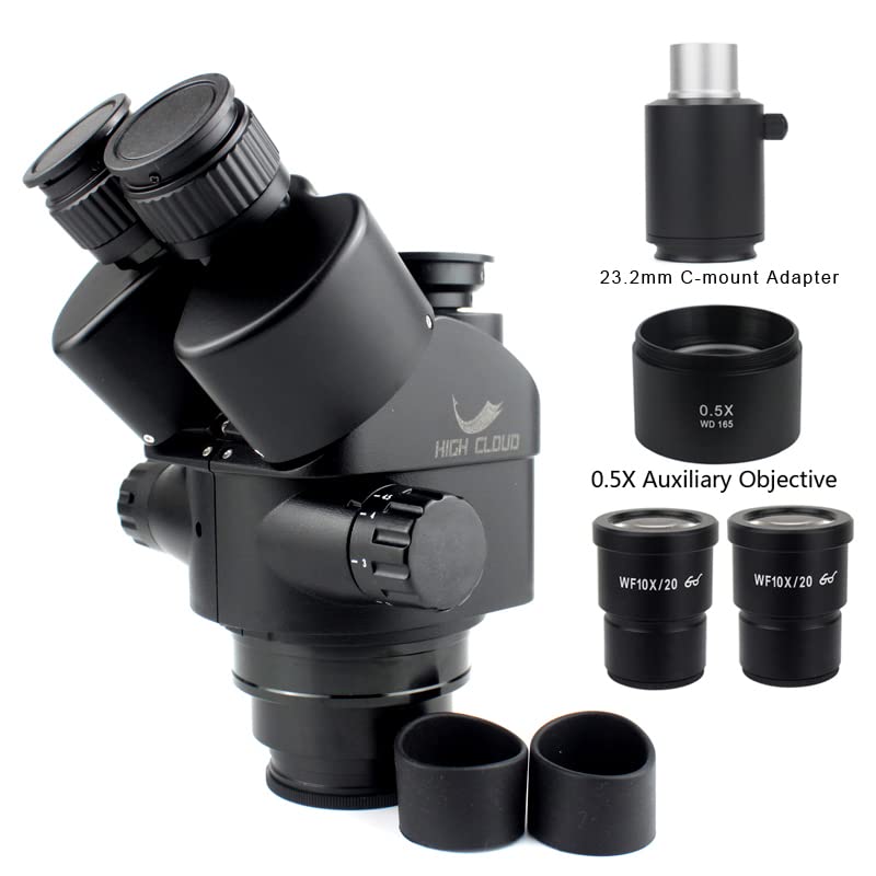 7X-45X 3.5X-90X Simul-Fokal Trinokular-Mikroskop Zoom Stereo-Mikroskopkopf 0,5x 2,0x Hilfsobjektivlinse C-Mount Kamera (Farbe: Orange)