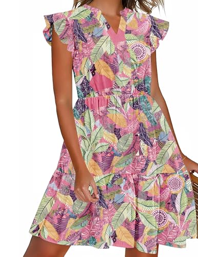 Image of HOTOUCH Women Printed Dress for Summer Short Ruffle Sleeve Dress Tiered Mini Dress with Pockets