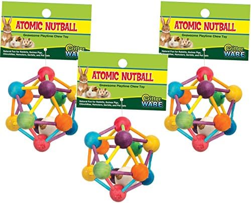 (3 Pack) Ware Manufacturing Wood Atomic Nut Ball Pet Toys for Small Pets - Large