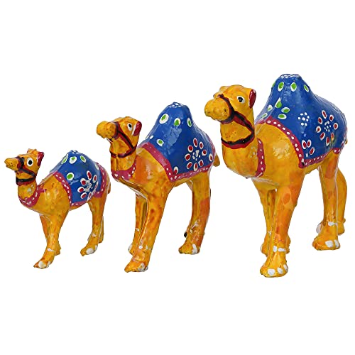 Image of eCraftIndia Set of 3 Multicolor Camel Statues Animal Figurines Decorative Showpieces for Home, Office, Table Decor, and Gift Purpose