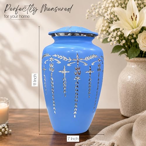 Image of Urns Human Ashes Adult Male /Female,Creamation Urn for Human Ashes Adult Man /Women,200+ Cubic inch Capacity,Decorative Burial Urn, Funeral Cremation Urns 11x6.5 - Sky Blue