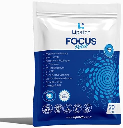 Lipatch Focus Patch - Sınava Hazırlık Odaklanma Bandı | YKS, LGS, KPSS Konsantrasyon Desteği | 30 Adet Transdermal Vitamin Yaması | Dikkat Dağınıklığı İçin Omega-3, Magnezyum ve Aslan Yelesi Mantarı