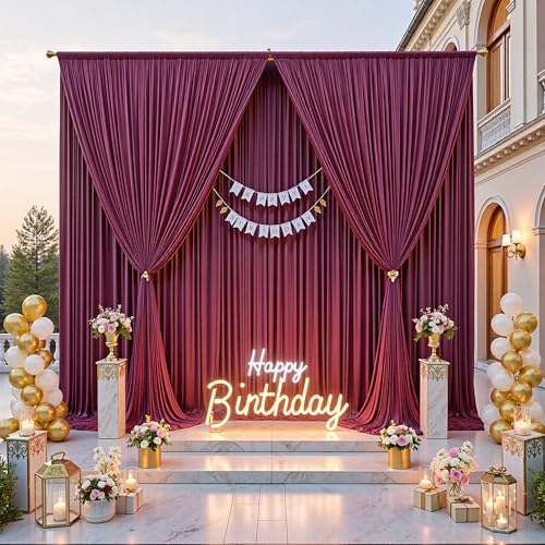 Image of 30ftx12ft Burgundy Backdrop Curtains for Parties, Wrinkle Free Polyester Burgundy Photo Backdrop Drapes 6 Panels 12 ft Long Back Drop Cloth for Wedding Birthday Photography Background Party