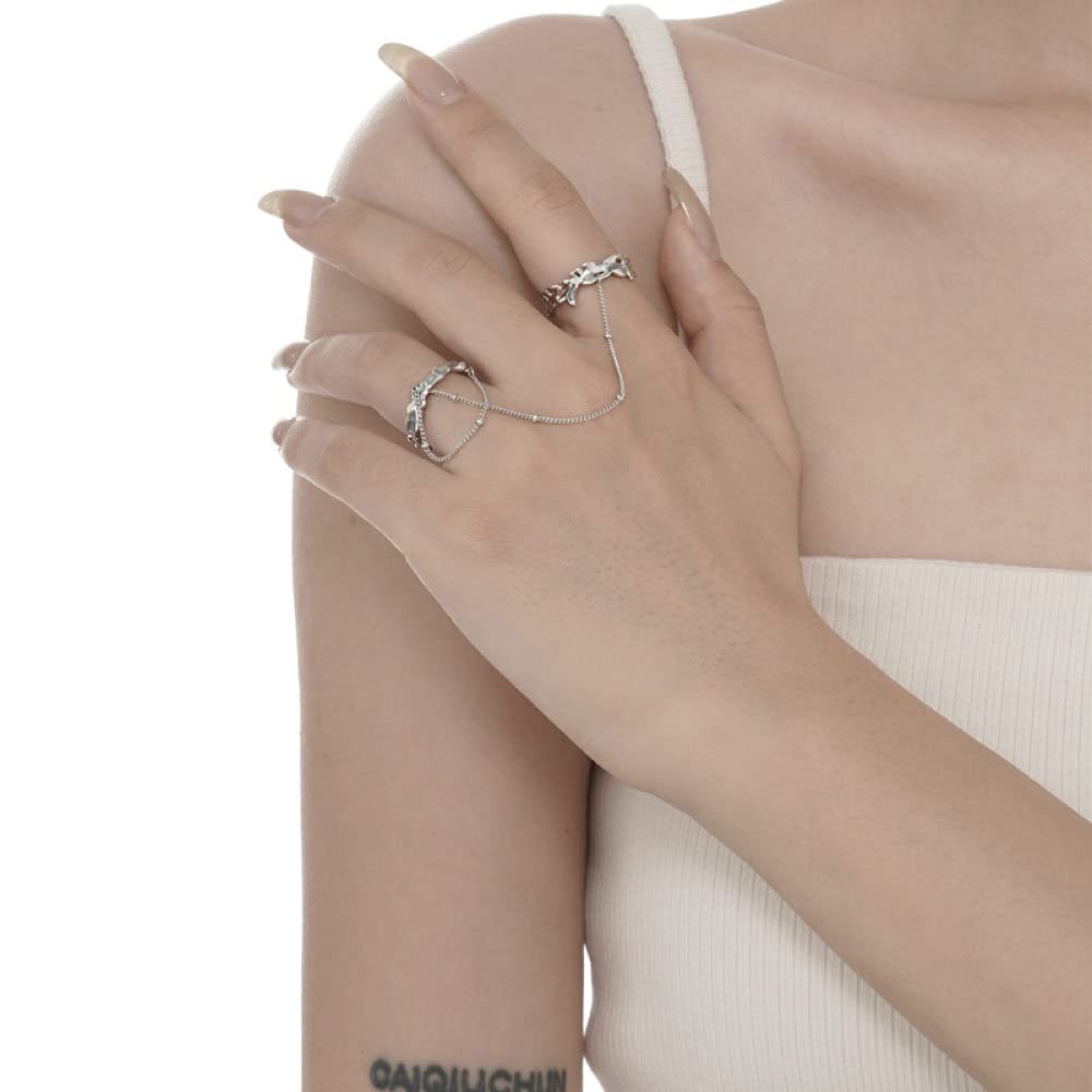 HGJH Anello Regolabile,Anelli Regolabili per Donna Nappa La Catena Argento 925 Doppio Anello Punk Anelli di Eternità FEDI Nuziali Anelli di Promessa per Ragazze Signore
