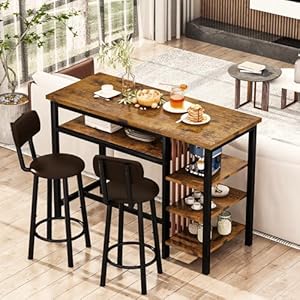 Recaceik Counter Height Dining Set - Bar Table and 2 Upholstered Stools with Storage Shelves, Kitchen Breakfast Nook Pub Set Recaceik Counter Height Dining Set Bar Table and 2 Upholstered Stools with Storage Shelves Kitchen Breakfast Nook Pub Set
