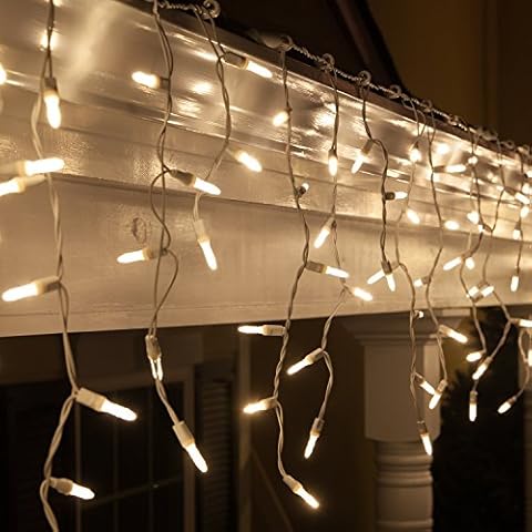 Wintergreen Lighting 70 M5 LED Warm White Icicle Lights, 7' on White Wire, Warm White Christmas Lights Outdoor Wedding Lights Party Home Bedroom Icicle Lights LED (M5 Lights, Warm White) Cover