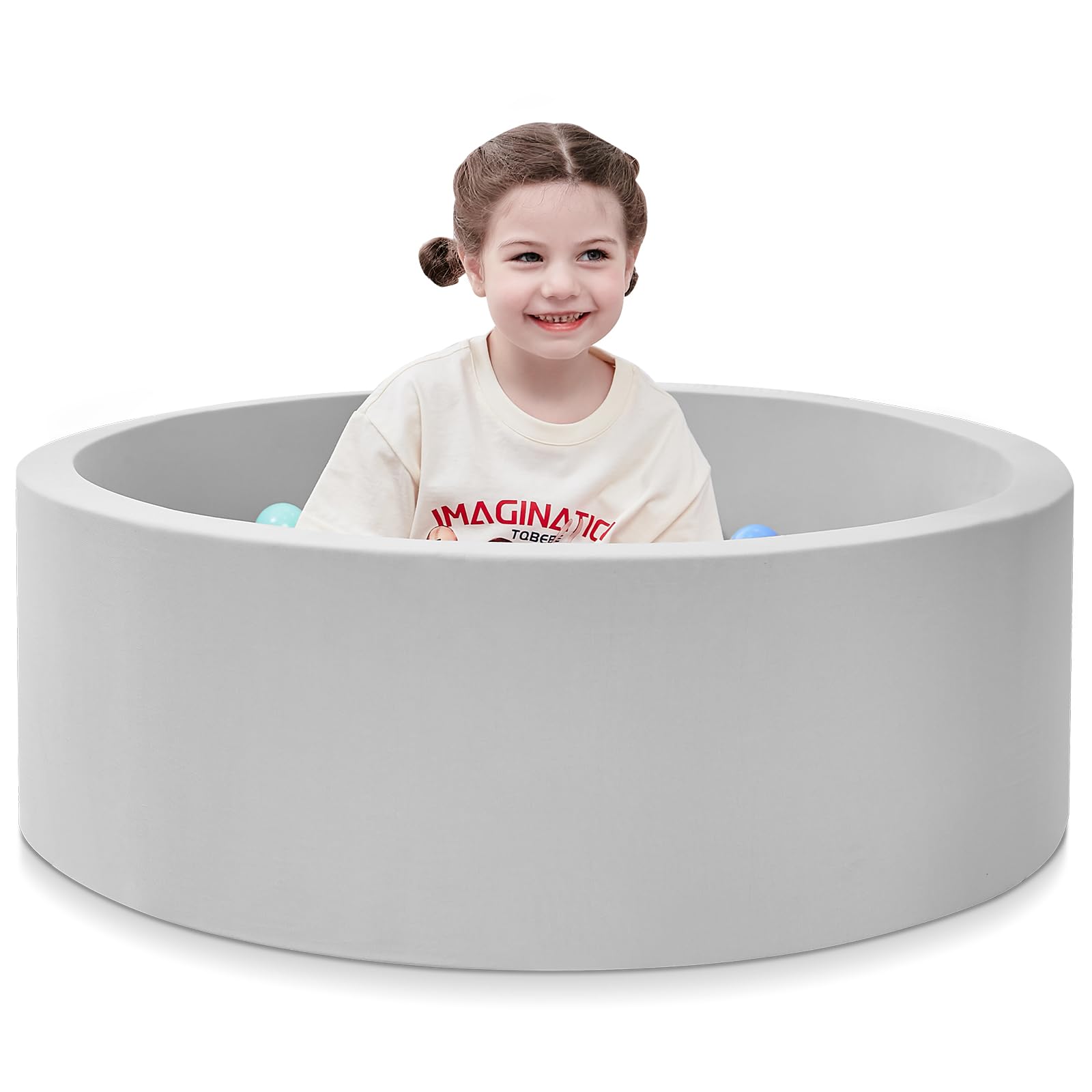 Foam Ball Pit, 35.4"x 11.8" Ball Pits for Toddlers, Soft Round Kiddie Baby Playpen Ball Pool for Kids, Ideal Gift for Babies Indoor and Outdoor Game, Grey, (Balls not Included)