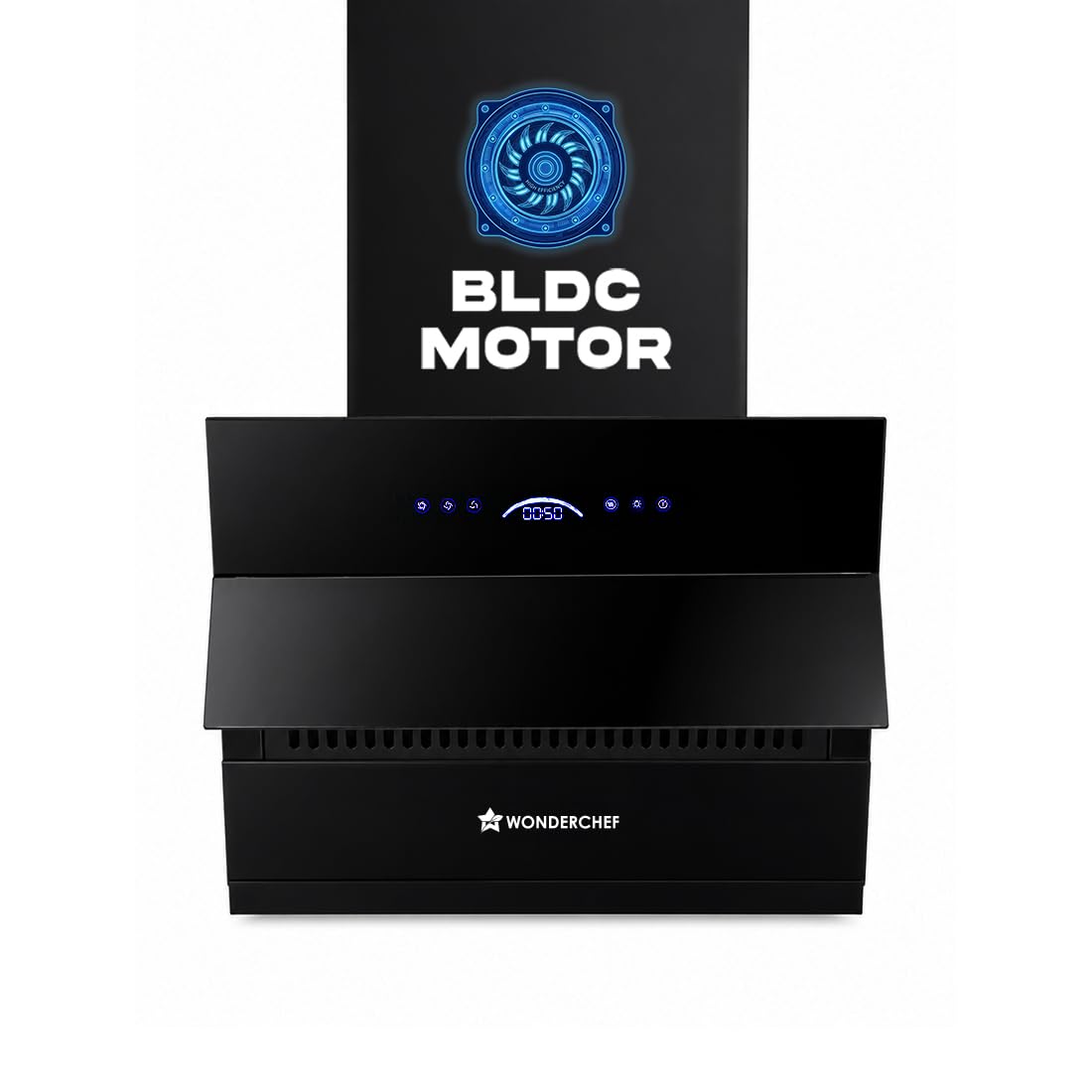 Wonderchef Ultra Slant 60cm Filterless Auto-clean Kitchen Chimney with Oil Collector, BLDC Motor, Suction 2000 m3/hr, Motion Sensor + Touch Control, 15-Yr Warranty on Motor & 5-Yr Comprehensive, Black