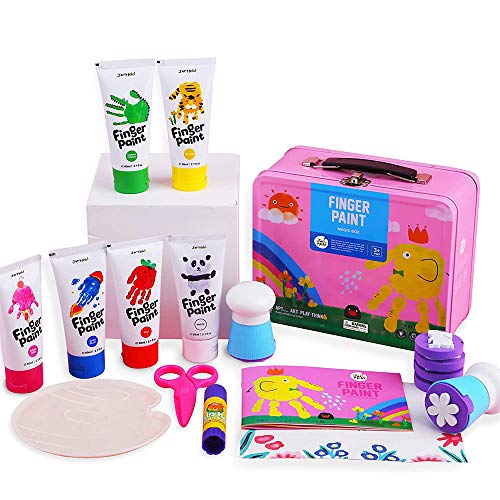 Jar Melo Children's Finger Paint Kit; Non-Toxic;Washable; Portable Iron Pink Box; 6 Colors
