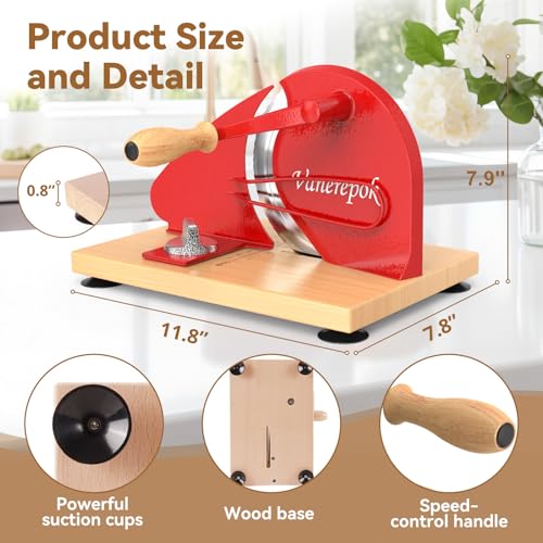 Image of vanerepok Upgrade Manual Bread Slicer for Homemade Sourdough Bread, Classic Hand Crank Home Bread Slicer With Scale Line and Steel Fence, Sharp Blade, Adjustable Width for Homemade & Commercial Use