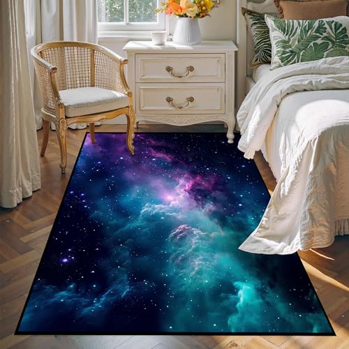 4' X 6' Galaxy Area Rug for Kids Bedroom Dark Blue Starry Sky Carpets Living Room Large Glitter Outer Space Throw Rugs Floor Mat 71 in x 47 in Galaxy 6 4' x 6' (Rectangular)