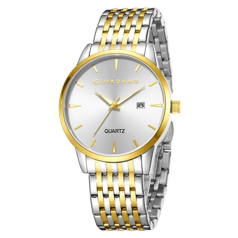 Image of Giordano Analog Quartz Watch for Men with Sunray Dial, Gold-Tone Hands & Hour Markers, Date Display, Stainless Steel Strap and 3 ATM Water Resistant