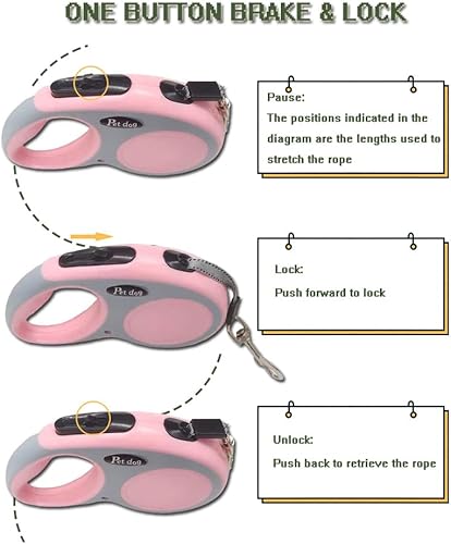 Miniatura 3 de Correa retráctil para perro (cordón), ergonómica, duradera y sin enredos, correa para caminar para perros de hasta 26 libras, 16 pies (rosa)