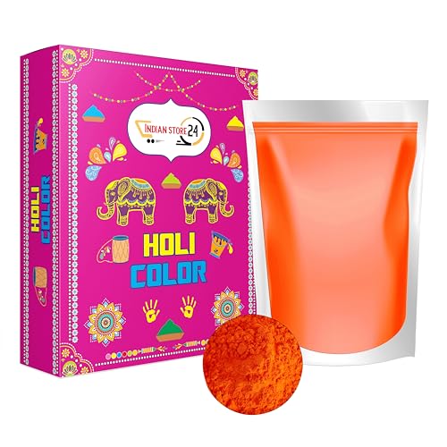 Naranja 1 kg Holi Gulal Polvo soluble en agua Natural Festival Baby Shower Photoshooting Rangoli Colors Rainbow Powder Holy bolsa de color brillante polvo foto