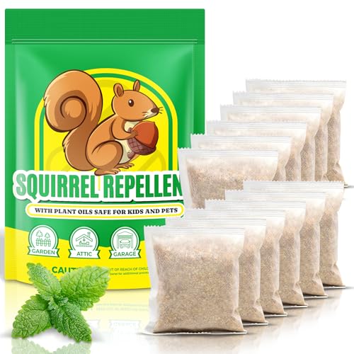 Squirrel Repellent Outdoor 12 Packs, Chipmunk Repellent Outdoor for Bird Feeders, Natural Squirrel Deterrent Keep Squirrels Out of Garden Yard, Squirrel Repellent for Attic Cars Engines Roof