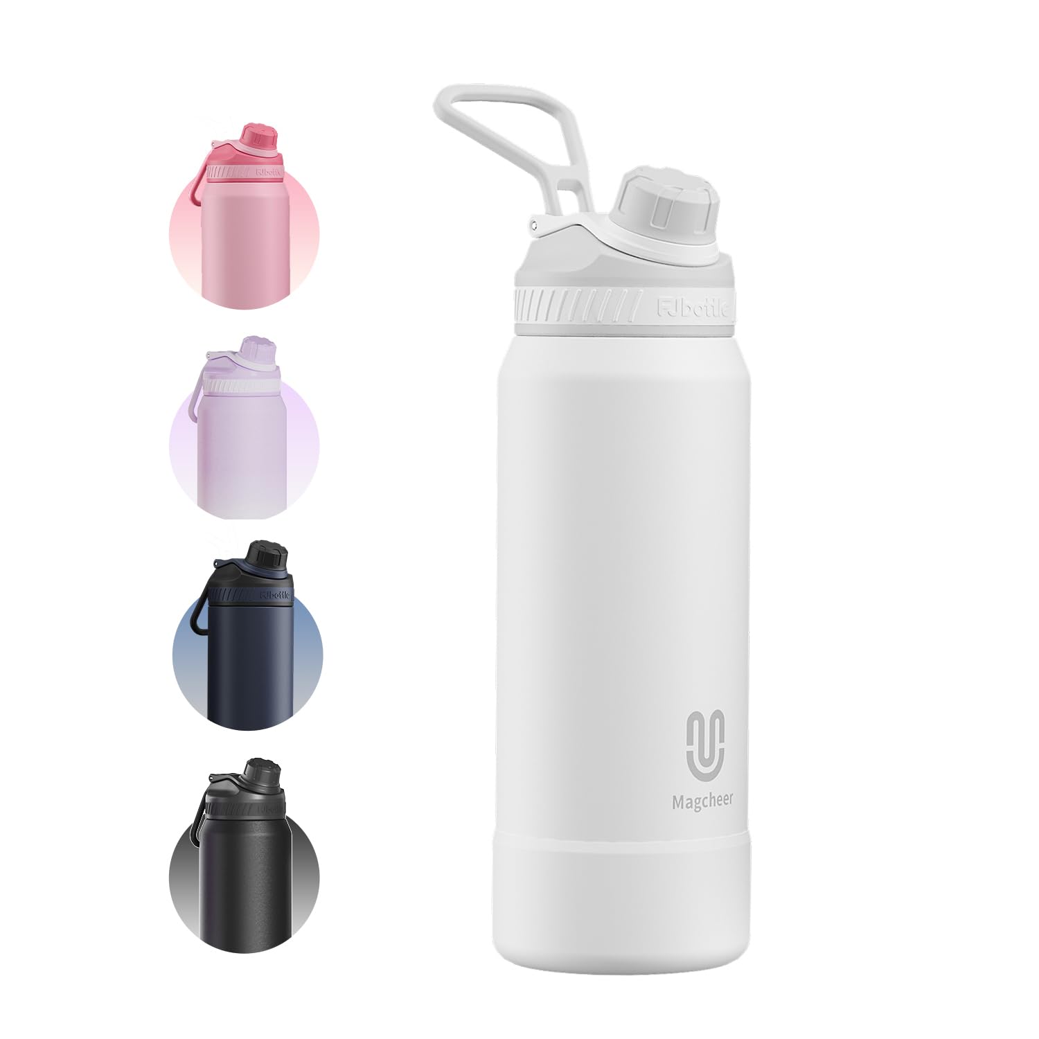 magcheer Insulated Stainless Steel Water Bottle 1L | Sport Metal Water Bottle | Keep Cold 24h & Hot 12h | BPA Free Leakproof | Wide Mouth Flask for Gym Travel and School (White)