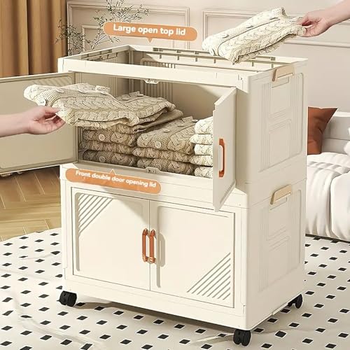 House of Quirk Plastic Storage Bins for Closet Organizers, Folding Storage Box, Stackable Storage Bins with Open Front Door, Collapsible Storage Bins 45cm (4 Layer, Beige) 2