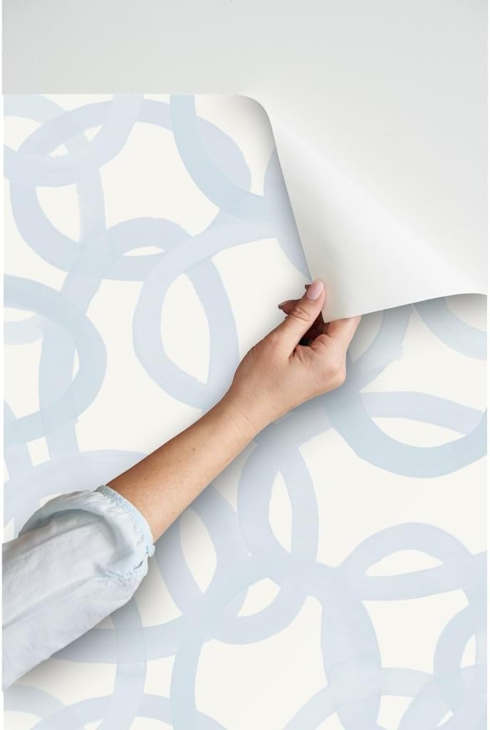 Peel & Stick Wallpaper 3ft x 2ft - Ice Blue Circles Paint Light Graphic Watercolor Graffiti Custom Removable Wallpaper by Spoonflower
