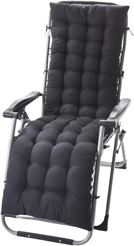 67 Inch Patio Chaise Lounger Cushion,Indoor/Outdoor Chaise Lounger Cushions Rocking Chair Cushion with Ties and Top Cover,Non-Slip Thick Padded for Sun Lounger Rocking Chair Wicker Chair (Black)