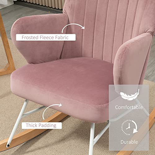 Homcom Accent Rocking Chairs, Upholstered Nursery Glider Rocker, Modern Armchair, Wingback Chair For Living Room And Bedroom, Pink #TOP4