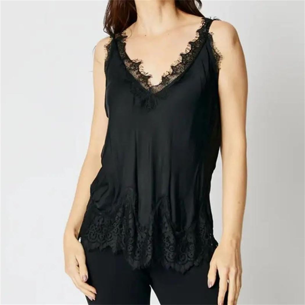 Women Night Out Going Out Satin Patchwork Camisole Silk Spaghetti Strap Shirt Loose Tank