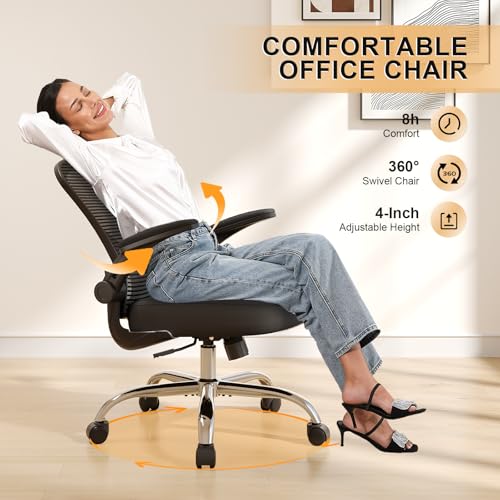 Image of Office Chair, Ergonomic Desk Chairs 330LBS Capacity High Back Mesh Computer Chair with Flip-up Armrests, Comfy Work Chair with Adjustable Lumbar Support, Rolling Chair