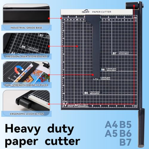 Image of ISDIR 12 Inch Paper Trimmer with Automatic Security Safeguard and Side Ruler for A4, Craft Paper, Label, Photo and Cardstock - Ideal for Scrapbooking and DIY Projects(Black) (12 inchBlack5)
