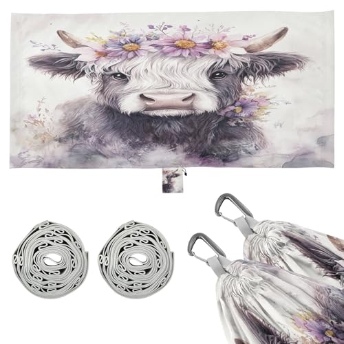 Haskirky Cow Flowers Camping Hammock, Single Portable Hammocks with Tree Straps & Attached Carry Bag, 330Lbs Capacity Perfect for Outside Indoor Hiking Beach Backpack Travel