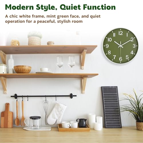 Silent Wall Clock Non-Ticking Battery Operated – Modern Olive Green Analog Wall Clock for Living Room, Kitchen, Office, Bedroom – Stylish Home Wall Decor Clock, 8 Inch - Image 3