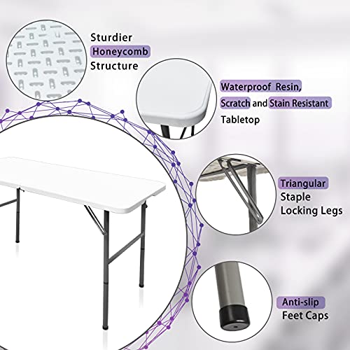Gocamptoo Folding Table,4Ft Indoor Outdoor Heavy Duty Portable Folding Square Plastic Dining Table W/Handle thumb #5