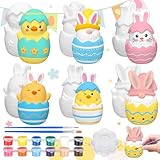 CroBlissful 6 Sets Paint Your Own Ceramic Gnome Statues Ready to Paint Ceramics Paintable Gnome Figurines Unpainted Plaster Arts and Crafts with Brush Palette Painting for Adults (Bunny Egg)