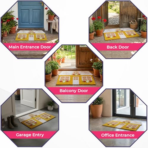 Image of HOKIPO Natural Coir Welcome Door Mat for Home and Office - 46x71cm, Earthly Home (IN-1078)