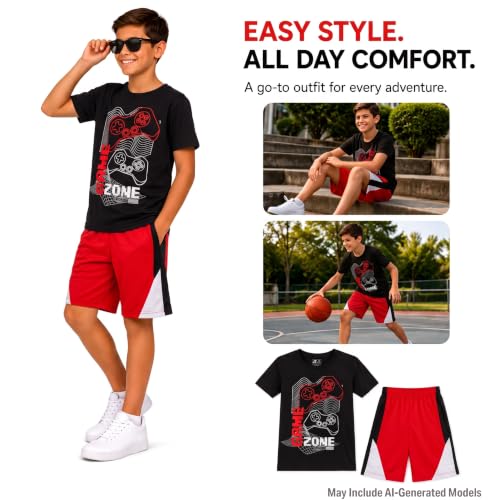 Image of Pro Athlete Active Boys Short Sets - 2 Piece Performance Crewneck Short Sleeve T-Shirt and Shorts Boys Athletic Sets (8-16)