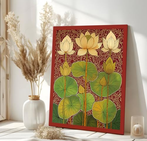 Image of ArtX Canvas Bloomed Lotus Painting For Vastu, Big Size Wall Art, Lotus Painting For Wall Vastu, Wall Decor, Multicolor, Nature, 45.0 X 58.0 cm, Set of 1