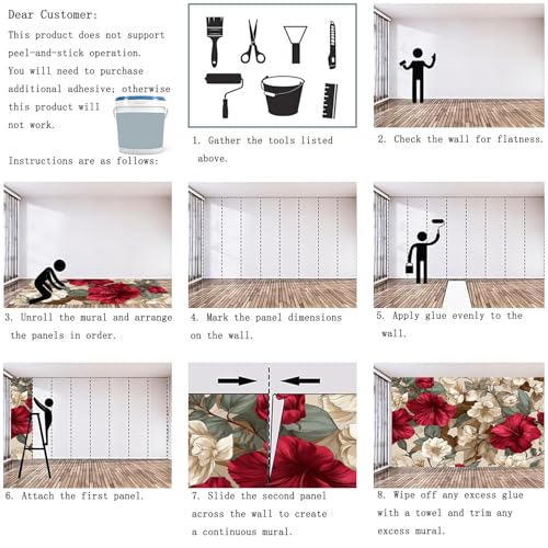 Papier peint intissé fleurs rose grand format pour décoration murale - 8