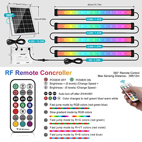 Meikee Solar Rgbw Led Wall Washer Light 4 In 1, Ip66 Waterproof Color Changing Solar Led Strip Lights Bar With Remote, Dimmable Solar Flood Light For Outdoor Indoor Halloween Christmas Stage Lighting #TOP2