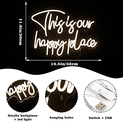Looklight This is Our Happy Place Neon Sign Warm White Neon Signs for Wall Decor, Letter Light Sign Happy Place Light Up Signs for Bedroom Kids Room Home Bar Birthday Wedding Party Game Room - Image 6