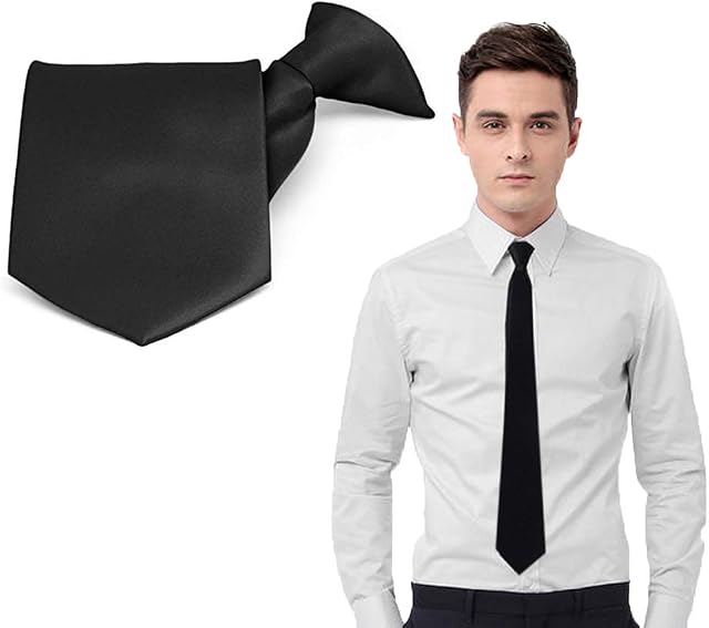 Lansonee Black Men Plain Satin Plain Black Clip On Tie Funeral Business