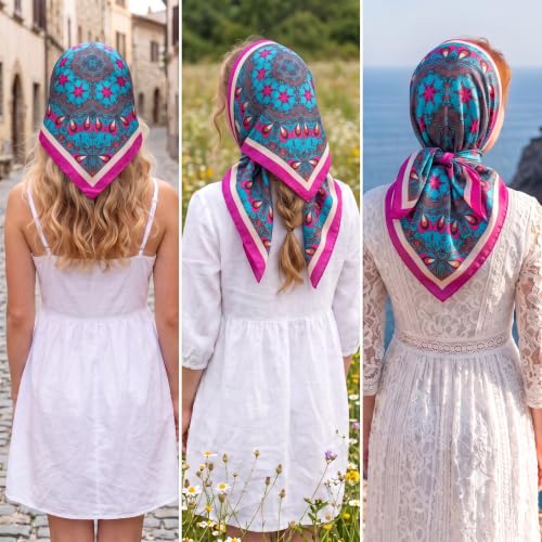 Image of Ravaiyaa - Attitude is everything Women Printed Silk Bandana 21 x 21 Inch Square Headband & Hair Wrap, Soft & Versatile | Fashion Neck Wrap