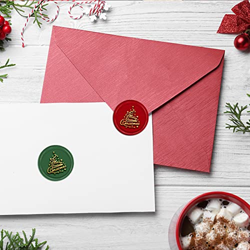 CRASPIRE Merry Christmas Wax Seal Stamp Tree Sealing 30mm/1.18inch Removable Brass Head with Wooden Handle for Invitations Greeting Cards Wrap - Image 4