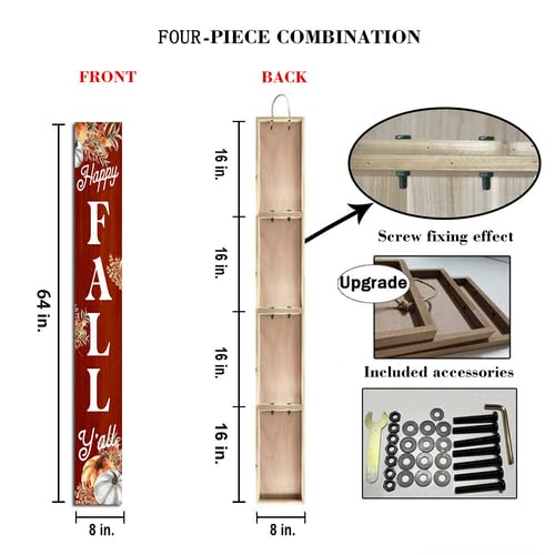 Holzschild für Veranda, vertikal, stehend, Kürbis, rustikales Bauernhaus, hängendes Wandschild für Ernte, Erntedankfest, Dekoration, für drinnen und draußen, 20,3 x 162,6 cm