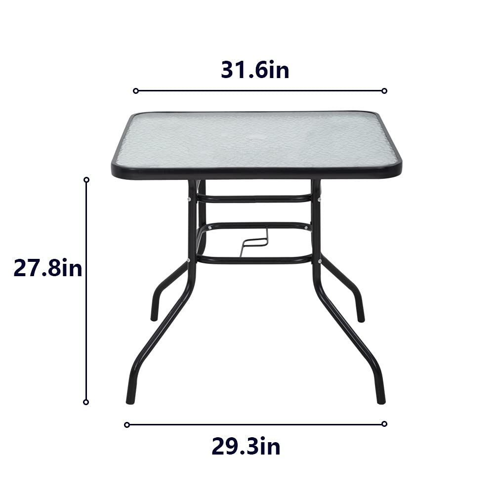 Mesa de comedor para exteriores con agujero de vidrio templado para sombrilla para césped, balcón, patio (cuadrado) 7