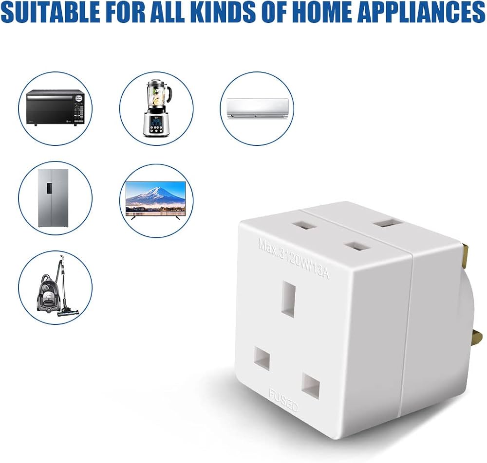 Cube 13a Power Splitter 2 Way Double Plug Adaptor - 3 Pin Power Adapter ...