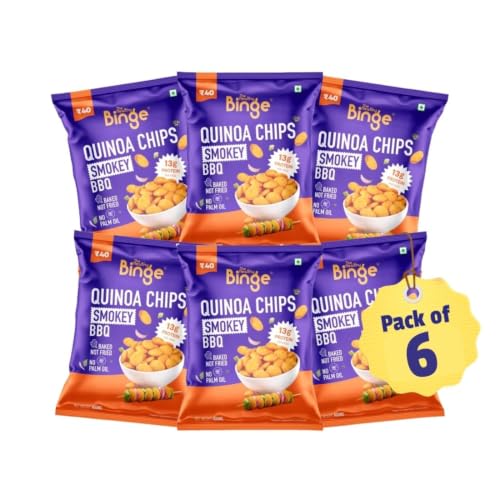 Image of The Healthy Binge Quinoa Baked Chips Smokey BBQ (Pack of 6), 13g Protein - Healthy Snacks | Baked Snacks | No Palm Oil | Protien Rich | Healthy Snacks for Kids and Adults 240g