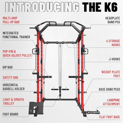 Image of Mikolo Power Cage, Power Rack with Cable Crossover System, 1500LBS Squat Rack with LAT Pull Down System, Workout Cage with Pulley System for Fitness Home Gym