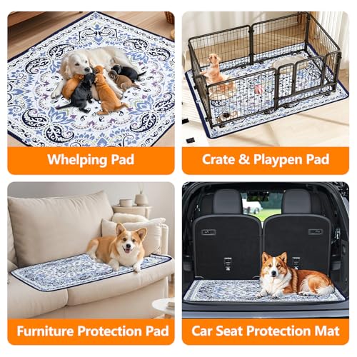 Image of Mozin Washable Pee Pads for Dogs, 1 Pack Super Absorbent Reusable Puppy Pads Waterproof, Leak-Proof & Non-Slip Whelping Pad for Potty Training, Playpens, Crates, Floors, Beds, and Couches 72 inchx72 inch